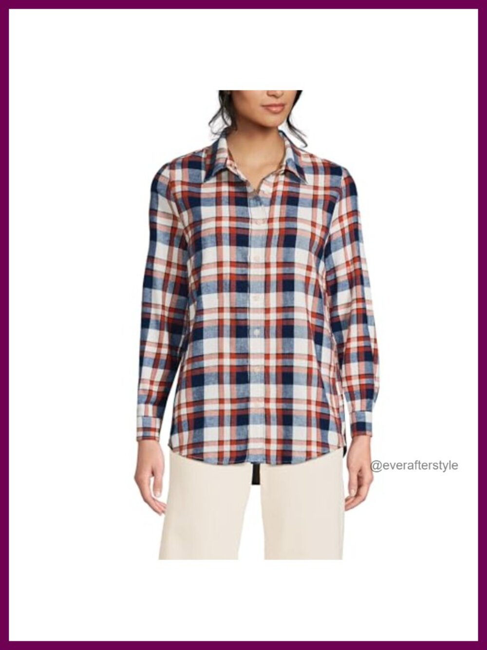 Lands' End Womens 100% Cotton Flannel Button Down Shirt